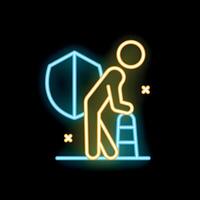 Neon sign depicting senior citizen using walker with protection shield vector