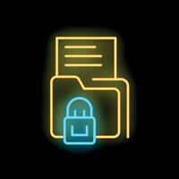 Neon icon of locked folder protecting confidential documents vector
