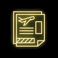 Glowing neon line travel documents with airplane on black background vector