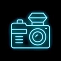 Neon sign showing a camera flashing on black background vector