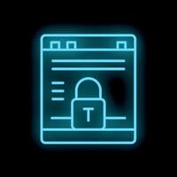 Neon webpage with padlock showing secure connection vector