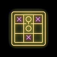 Glowing neon line tic tac toe game on black background icon vector