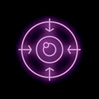 Neon icon of eye surrounded by arrows representing focus on goal vector