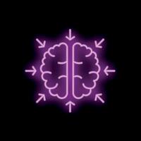 Neon brain receiving information with arrows pointing inwards representing learning process vector