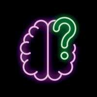 Neon brain with question mark shining on black background vector