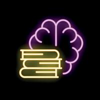 Neon brain improving by reading books icon vector