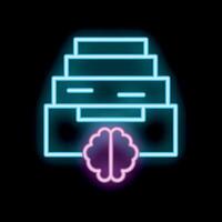 Neon icon of brain working and processing files in folders vector