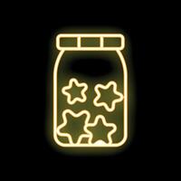 Neon yellow jar glowing with stars inside on dark background vector