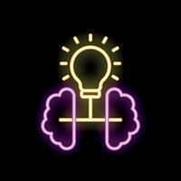 Neon sign representing brain connecting with light bulb for idea generation vector