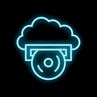 Neon cloud computing icon showing data storage with cd and cloud vector