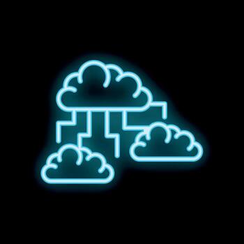 Neon blue cloud computing icon showing data storage vector