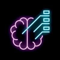 Neon brain connecting with digital signals on black background vector