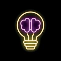 Neon icon showing brain inside light bulb representing idea generation vector