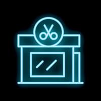 Glowing neon sign representing a barbershop on a black background vector