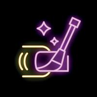 Neon sign representing cleaning with broom sweeping dust and leaving sparkles behind vector