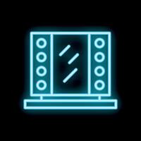 Glowing neon icon of a makeup mirror with lights on black background vector