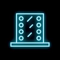 Blue neon icon of a makeup mirror with lights glowing on a black background vector