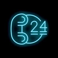 Neon blue 24 hours 7 days a week icon glowing on black background vector