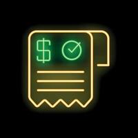Neon invoice icon glowing on dark background vector
