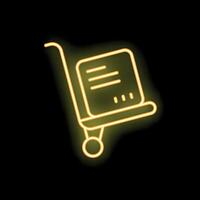 Neon sign of a delivery cart carrying a package on a black background vector