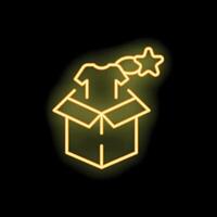Neon sign representing online shopping with open box and clothing item vector