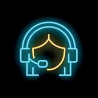 Neon icon of customer service representative wearing headset with shield vector
