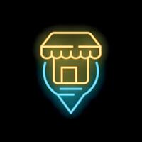 Neon pin pointing a shop location on a map vector