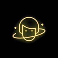 Neon icon of a human head surrounded by a planet ring symbolizing knowledge vector