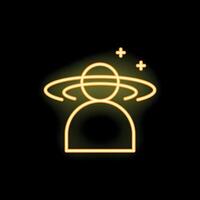 Neon icon of a human with a planet orbiting around its head vector