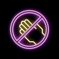 Neon sign representing no handshake, stop handshaking icon, stop coronavirus spreading vector