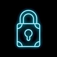 Blue neon padlock shining on black background symbolizing security vector