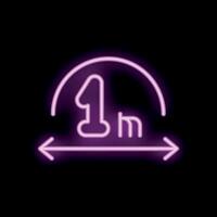 Neon sign showing one meter distance, urging social distancing vector