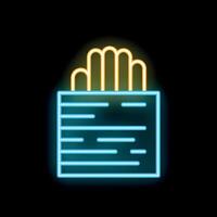 Hand reaching out from tablet screen neon sign on black background vector