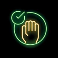 Neon sign showing hand with check mark approving something vector