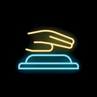 Neon sign of hand pushing button starting something new vector