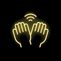 Neon icon of two hands clapping with sound waves vector
