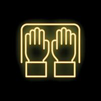 Neon sign of two hands touching a transparent interactive surface vector