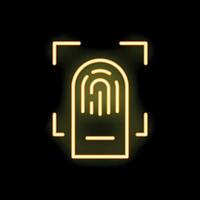 Neon icon of fingerprint scanning technology on black background vector
