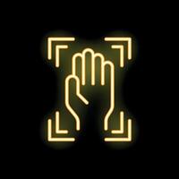 Neon icon of hand scanning for security access control vector
