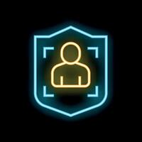 Neon shield protecting user data with facial recognition vector