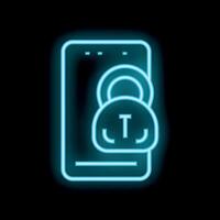 Neon icon of mobile phone being secured with padlock vector
