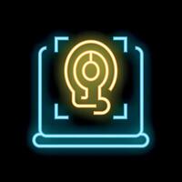 Neon icon of laptop displaying face recognition system vector