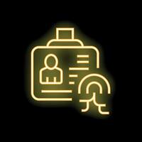 Neon icon of fingerprint scanner identifying person for access control vector