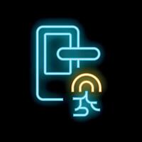 Neon smart door handle system glowing on black background vector