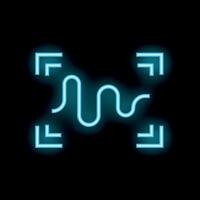 Neon blue sound wave focusing on target icon glowing on black background vector
