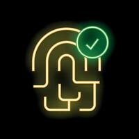 Neon fingerprint with check mark symbolising secure access and verification vector