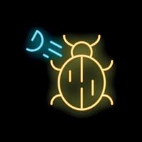 Neon style icon representing debugging process with a bug vector