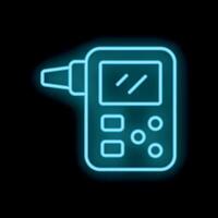 Glowing neon line breathalyzer icon isolated on black background. Alcohol testing device icon vector