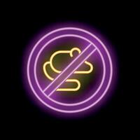 Glowing neon sign depicting no farting allowed symbol on black background vector