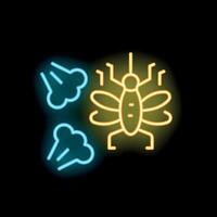 Glowing neon line icon of mosquito spreading virus with smell spreading around vector